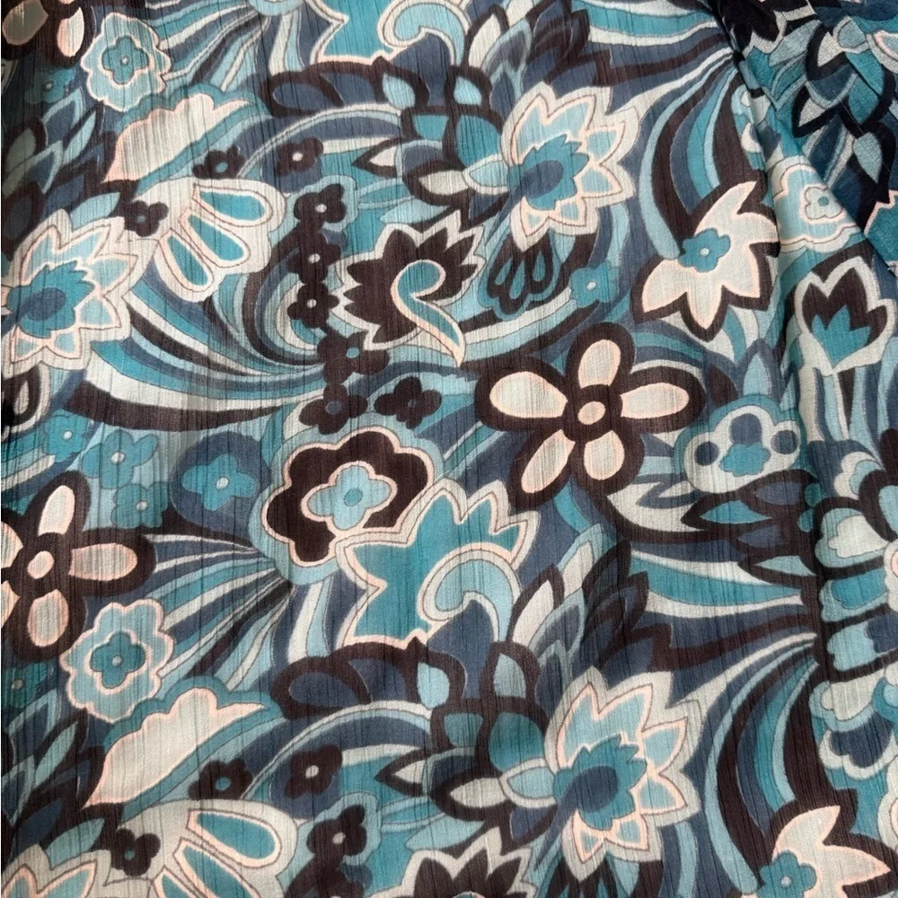 Sheer Blue Floral Tie Front Kimono Cover Up Size Small Beach Pool Resortwear